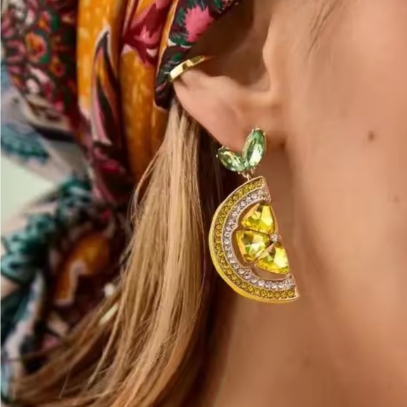 Anthropologe Amalfi Positano lemon Yellow and Green Crystal Earrings - Picture 5 of 15